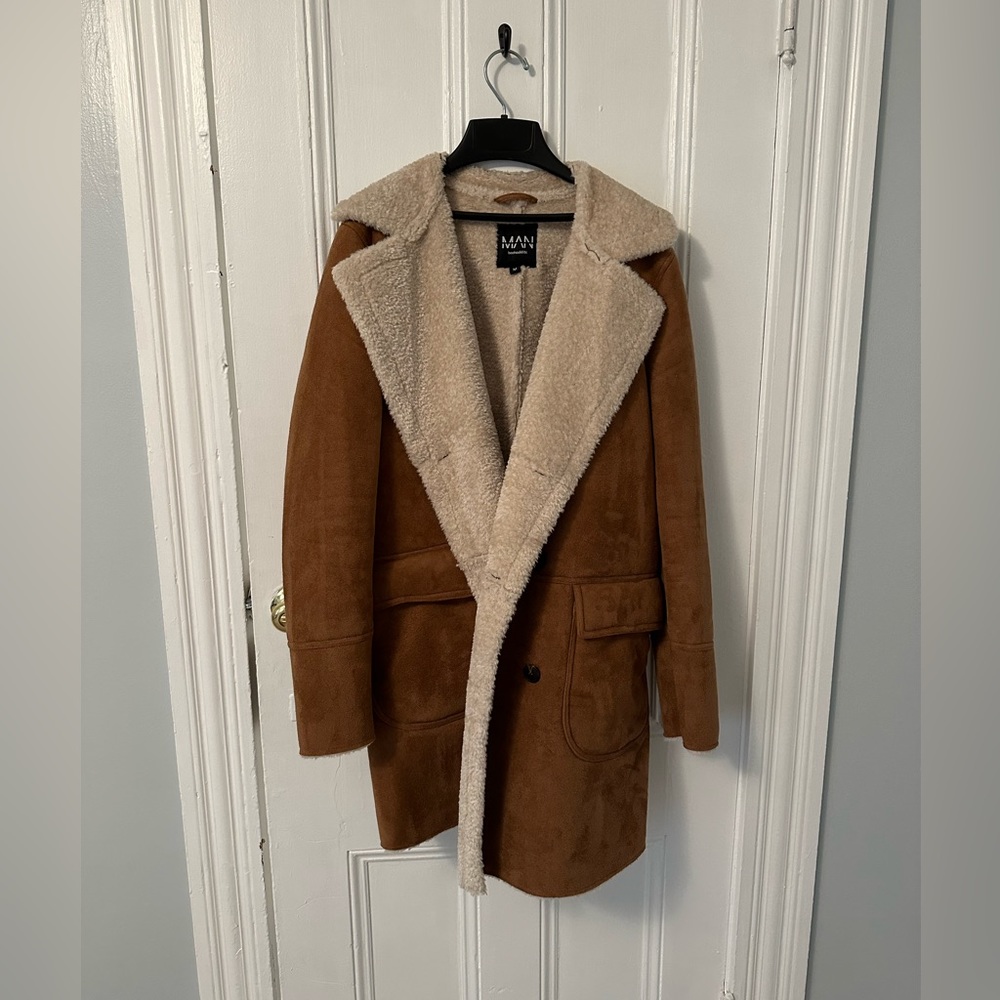 Men's Medium - Longline Faux Fur Double Breasted Overcoat